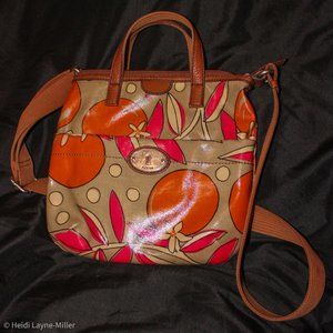 Fossil Key Per 2 Way Carry Coated Canvas Orange Blossom Crossbody Bag Purse